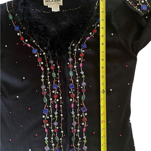 Jack B Quick vintage embellished button down black cardigan w/  faux fur collar - Picture 6 of 12